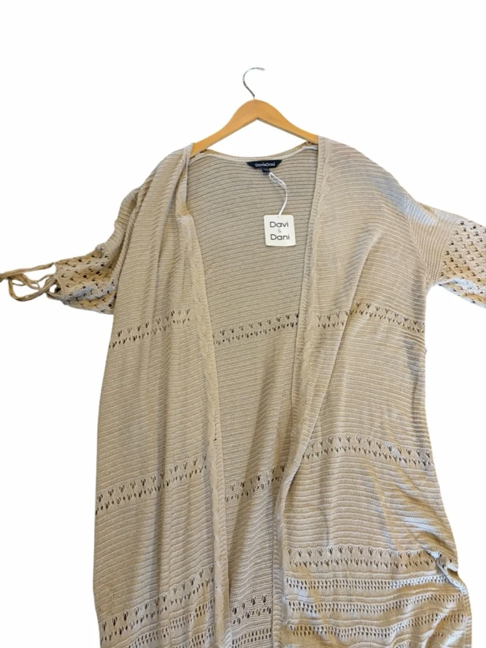 DAVI & DANI NWT Beige Fringe Duster Cardigan - Picture 4 of 10